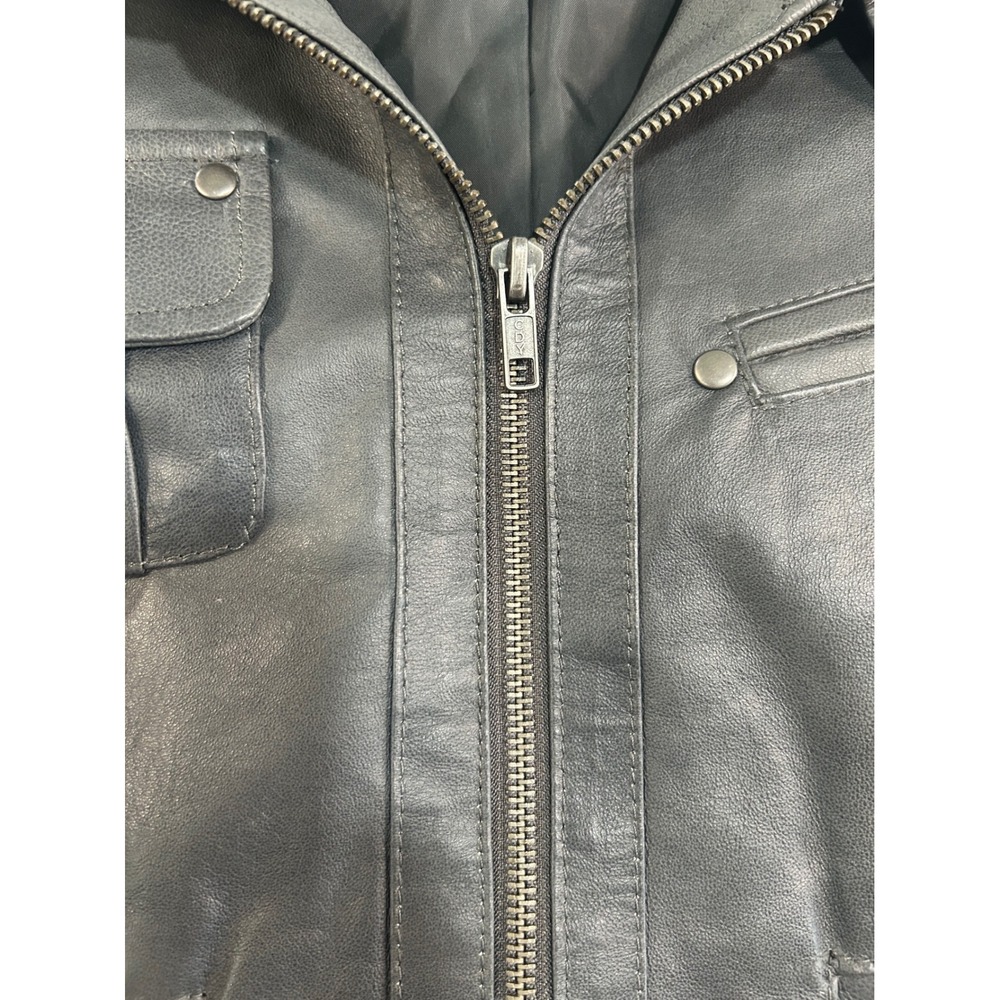 Boston Proper Leather Jacket Womens 4 Gray Utility Moto Multi-Pocket Zip Front - Picture 5 of 10